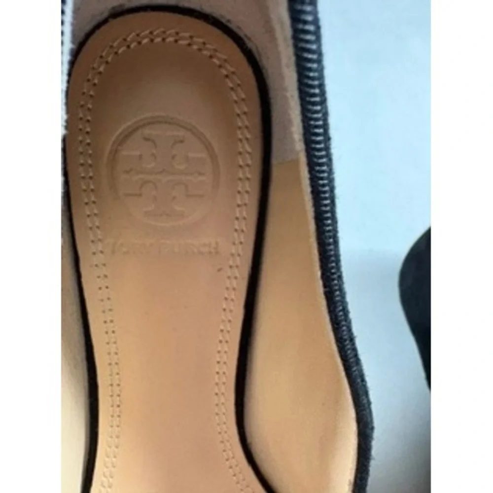 Tory Burch Black Suede Crystal Bow Vanessa Pointed Toe Ballet Flats Shoes 5.5